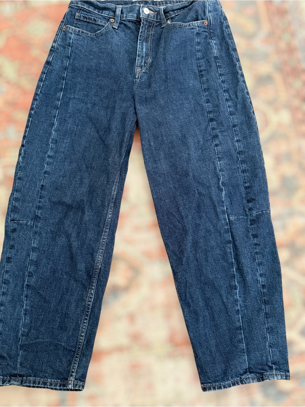 Old Navy High-Rise Barrel Leg Jeans Blue Denim Size 8 Cropped Balloon Curved Leg